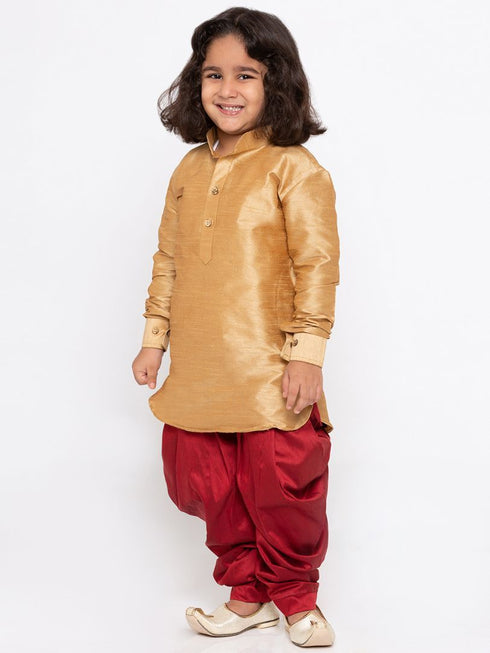 VASTRAMAY Boys' Gold Cotton Silk Kurta and Dhoti Pant Set